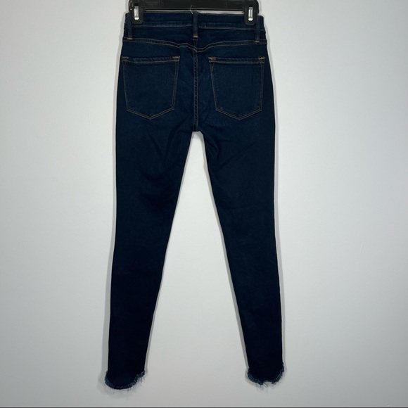 Frame Denim Le Skinny De Jeanne Frayed Sweetheart Hem Womens 24 Longstreet Blue - Picture 2 of 12